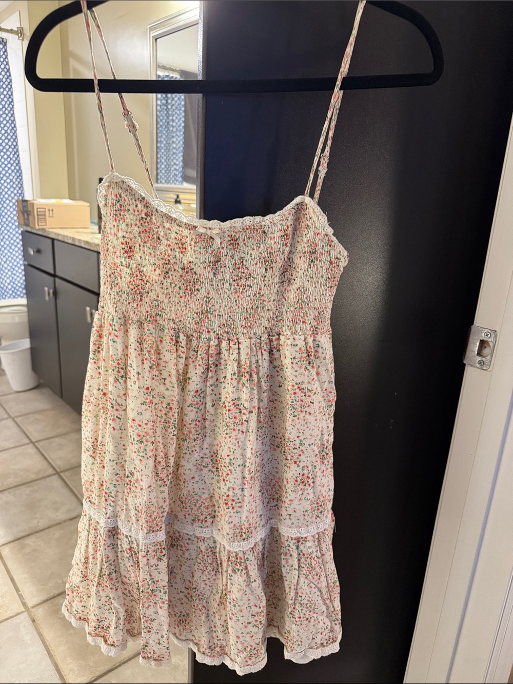 Girls White Floral Smocked Sundress with Pink & Green Print